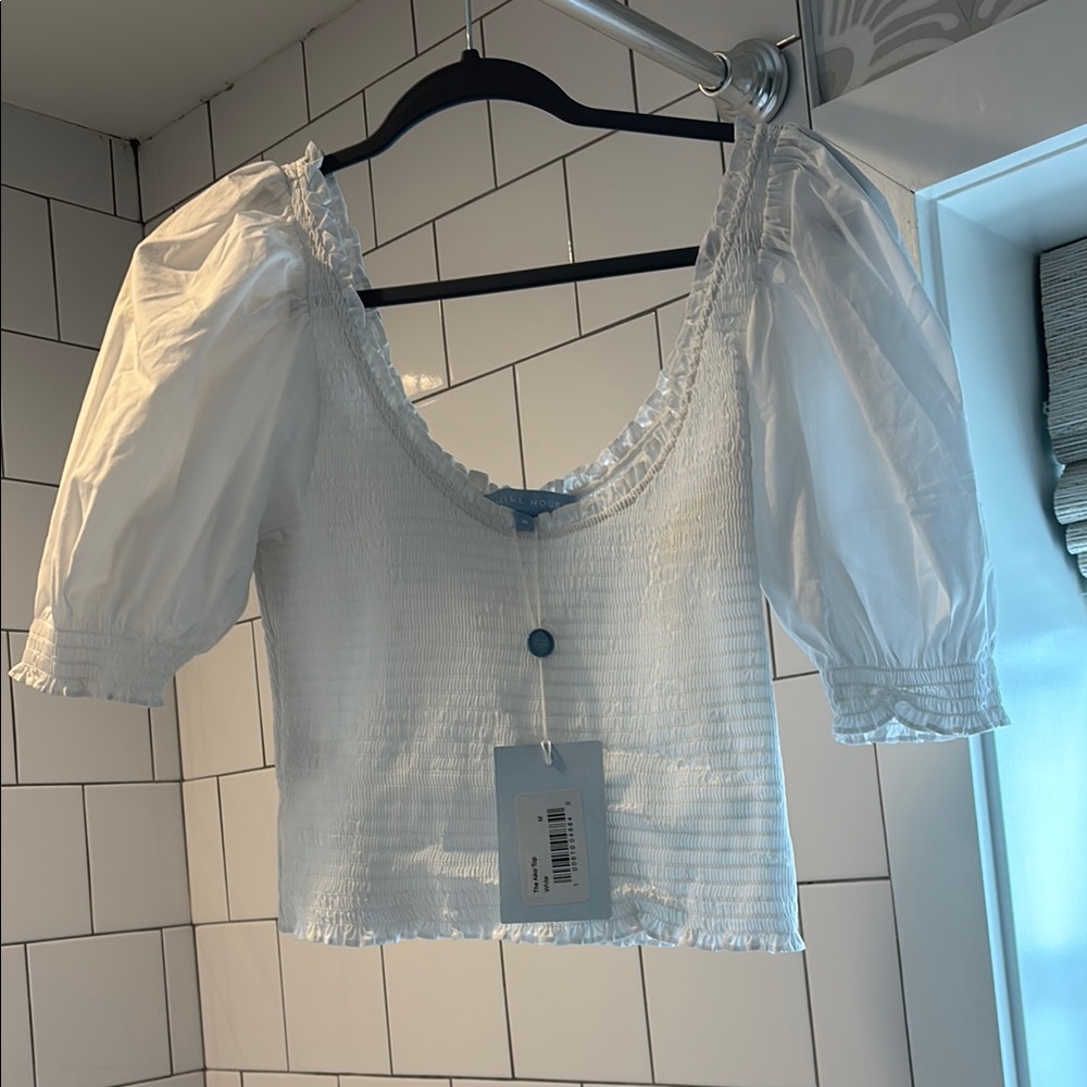 Hill House White Puff Sleeve Crop Blouse - Picture 3 of 6